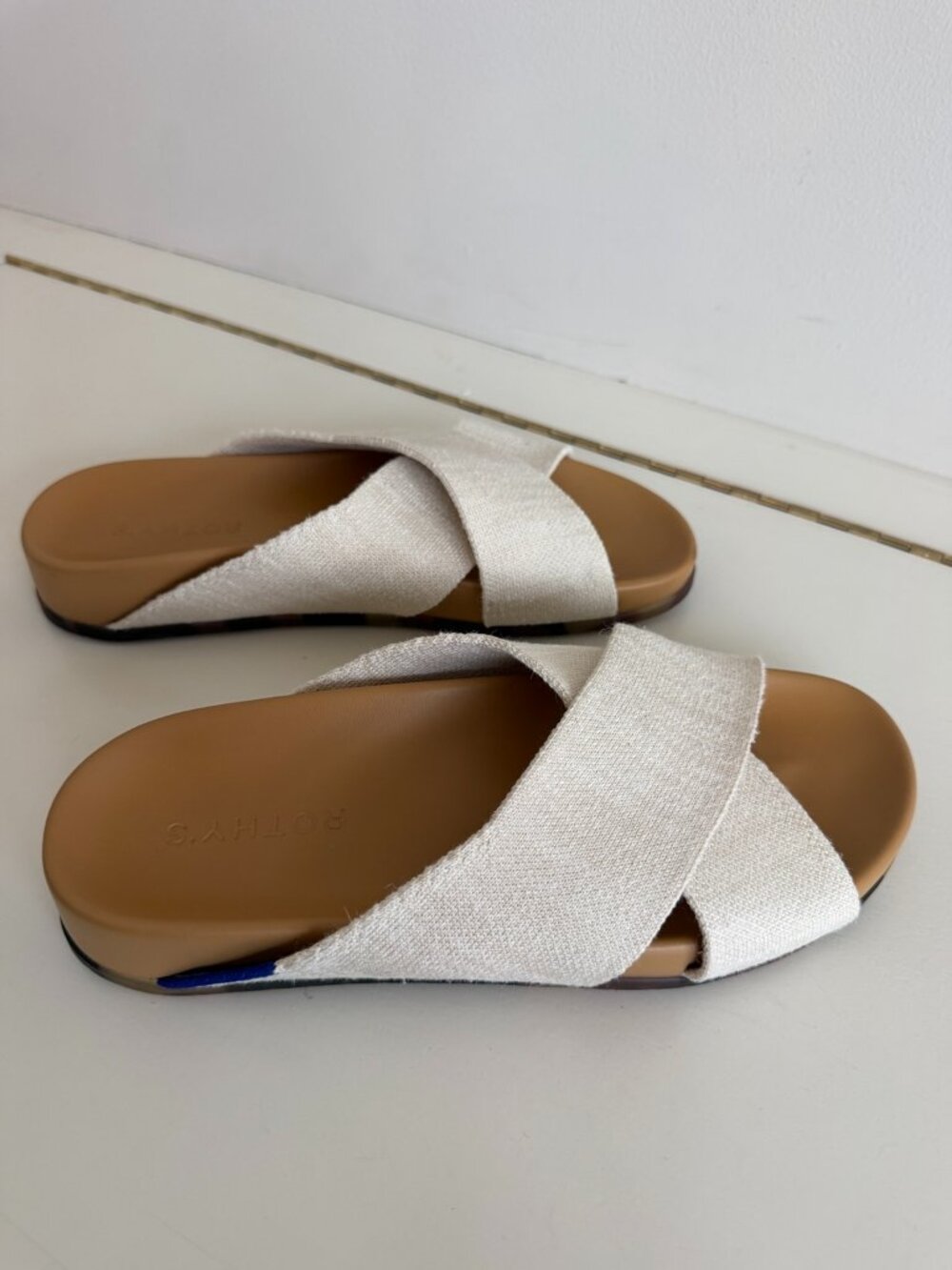 Rothy’s The Weekend Slide Oat Hemp Knit Sandals Size 6.5 NWOT
